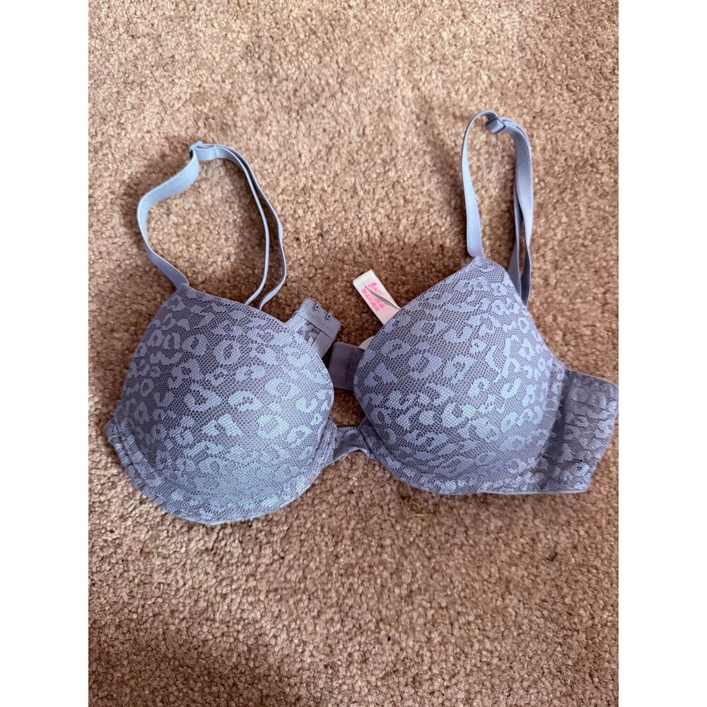 Victoria’s Secret Pink Gray Lace Bra W/ Light Padding 32A